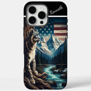 Coque iPhone 16 Pro Max Léopard des neiges sous pavillon étoilé