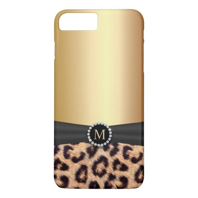 Coques Case-Mate iPhone Léopard moderne de monogramme d'or (Dos)