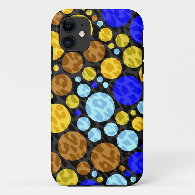Coques Case-Mate iPhone Leopard Retro Pois | Aqua bleu jaune (Dos)