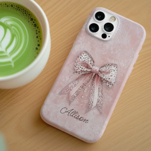 Coque Pour iPhone 16 Léopard Rose Pailleté Élégant Ruban Nom Personnali