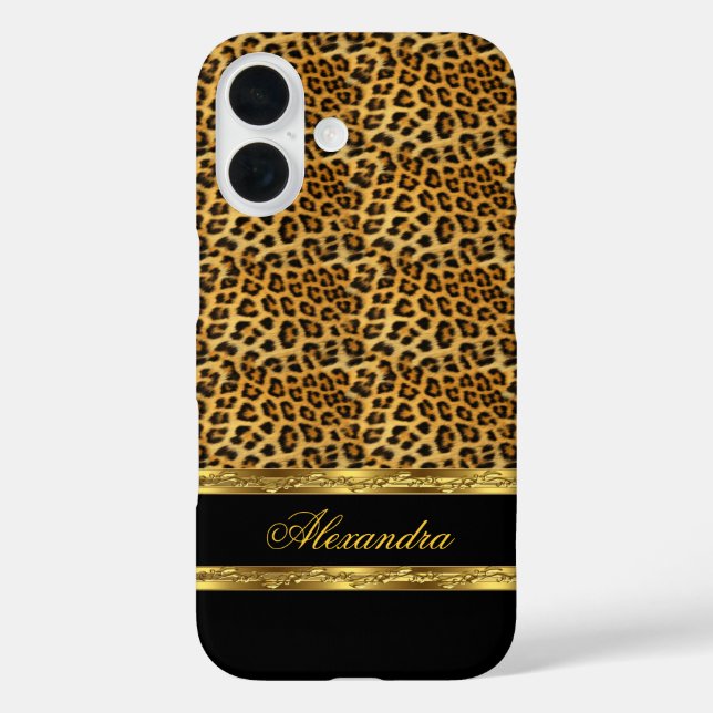 Coques Case-Mate iPhone Léopard sauvage élégant noir et or (Verso)