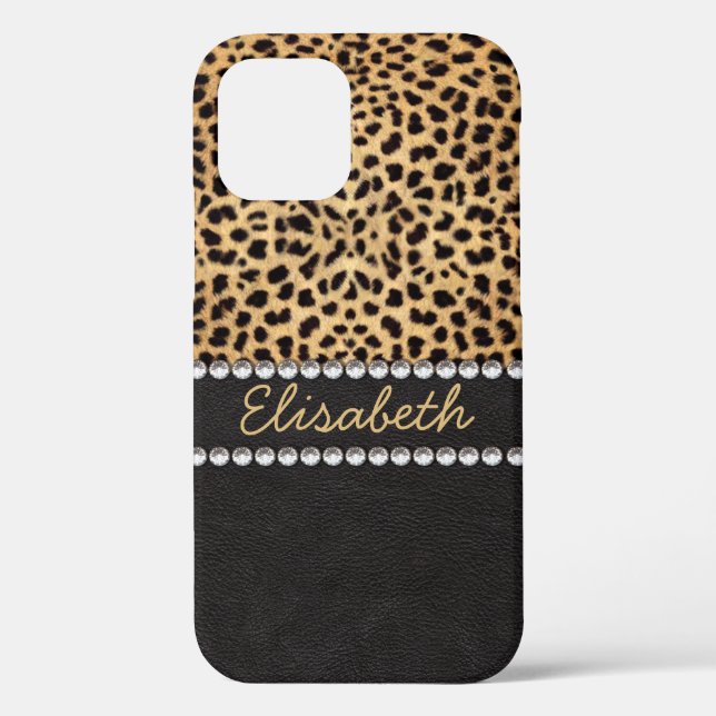 Coques Case-Mate iPhone Leopard Spot Rhinestone Diamonds Ajouter un nom (Verso)