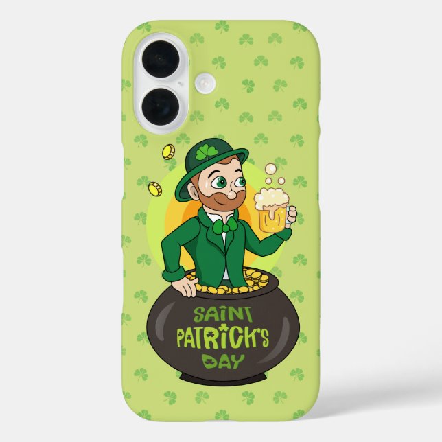Coques Case-Mate iPhone Leprechaun de dessin dans une casserole d'or tenan (Verso)
