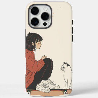 Coque iPhone 16 Pro Max Les ados sitting on skateboard and next to his cat
