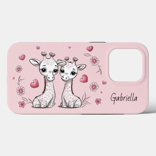 Coques Case-Mate iPhone Les amateurs de Giraffe Cartoon Coeur Saint-Valent (Verso (horizontal))