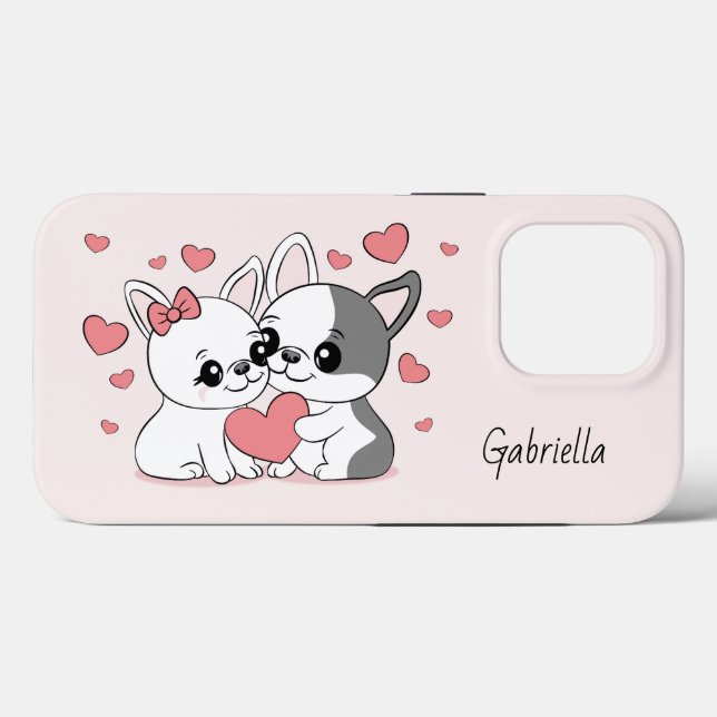 Coques Case-Mate iPhone Les amoureux du Bulldog Cartoon Coeur Saint-Valent (Verso (horizontal))