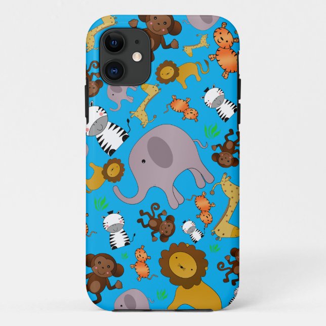 Coques Case-Mate iPhone Les animaux de safari dans la jungle bleu ciel (Dos)