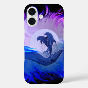 Coque Pour iPhone 16 Les dauphins au clair de lune