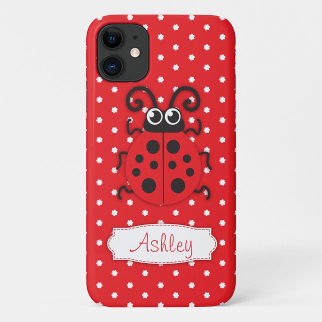 Coques Case-Mate iPhone Les filles de coccinelle mignonne nom iphone rouge (Dos)