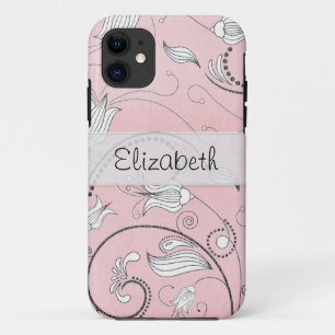 Coque iPhone 11 Les fleurs noires grises roses ont piqué le véli