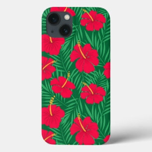 Case-Mate iPhone Case Les fleurs rouges d'Hibiscus sur les Feuilles trop