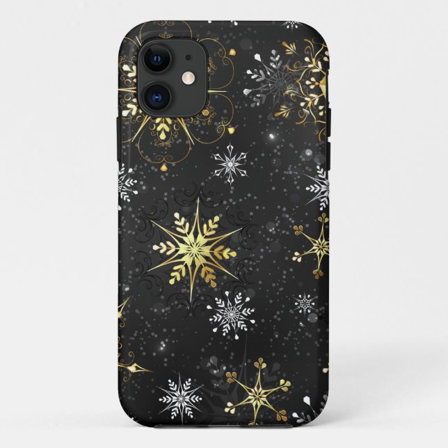 Coques Case-Mate iPhone Les flocons dorés de Noël sur l'Arrière - plan noi (Dos)