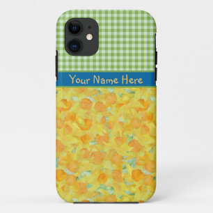 Coque Case-Mate iPhone Les jonquilles d'or et le En vichy de chèque vert