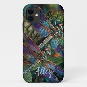 Case-Mate iPhone Case Les libellules dans un jardin coloré avec nom