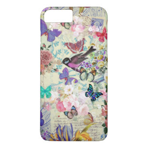 Coques Pour iPhone Les papillons vintages d'oiseau rougissent collage