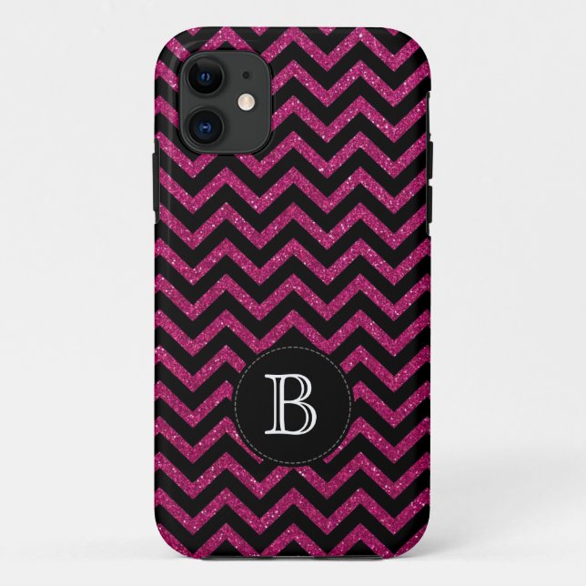 Coques Case-Mate iPhone Les parties scintillantes Chevron rose noir (Dos)