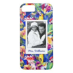 Coque iPhone 7 Les perroquets d'aquarelle   ajoutent votre photo