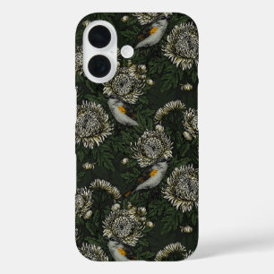 Coque Pour iPhone 16 Les redémarrages dans les chrysanthèmes en vert et