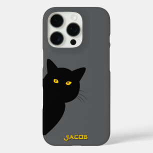 Coque iPhone 16 Pro Les yeux jaunes chat noir vous saluant coutume
