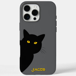 Coque iPhone 16 Pro Max Les yeux jaunes chat noir vous saluant coutume