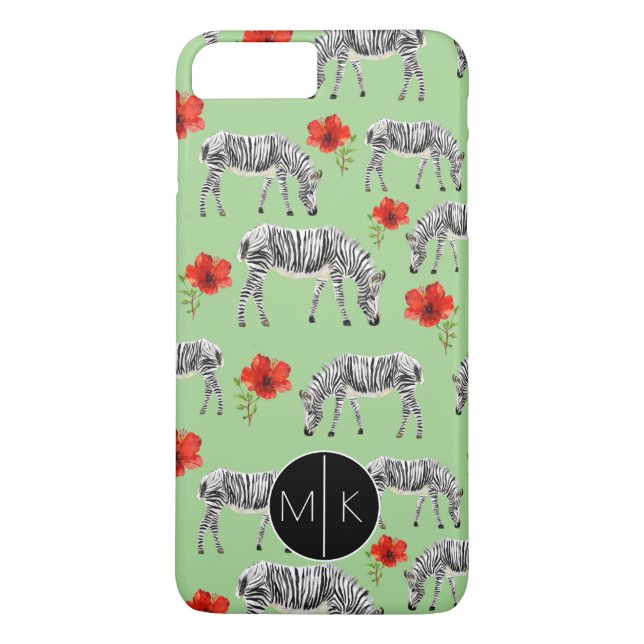 Coques Case-Mate iPhone Les zèbres parmi des ketmies fleurit le monogramme (Dos)