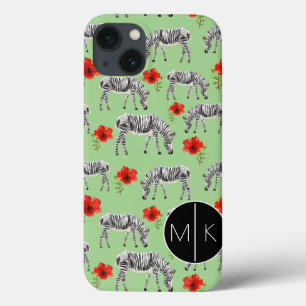 Coque Case-Mate iPhone Les zèbres parmi des ketmies fleurit le monogramme