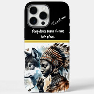Coque iPhone 16 Pro Max L'esprit guerrier unit loup et femme indigène