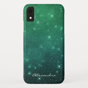 Case-Mate iPhone Case L'étincelle verte d'Ombre de monogramme tient le