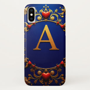 Case-Mate iPhone Case Lettre A dorée élégante entourée de cœurs