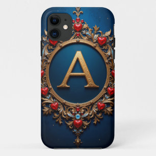 Case-Mate iPhone Case Lettre A dorée élégante entourée de cœurs