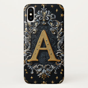 Case-Mate iPhone Case Lettre A dorée ornée sur motif floral décoratif