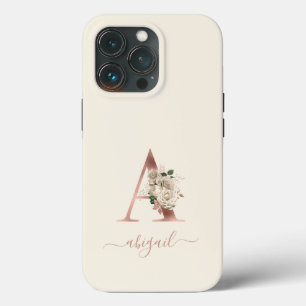 Case-Mate iPhone Case Lettre « A » Monogramme Or Rose Floral Ivoire