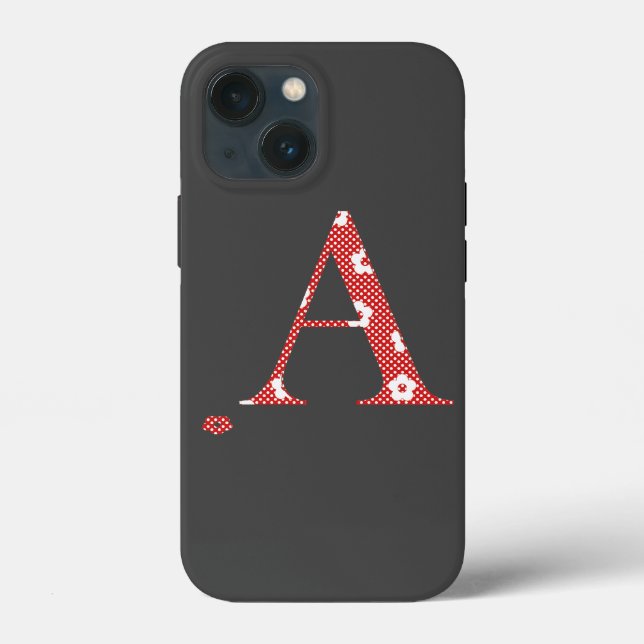 Coques Case-Mate iPhone lettre à motifs floraux A (rouge & points) Coque-M (Verso)
