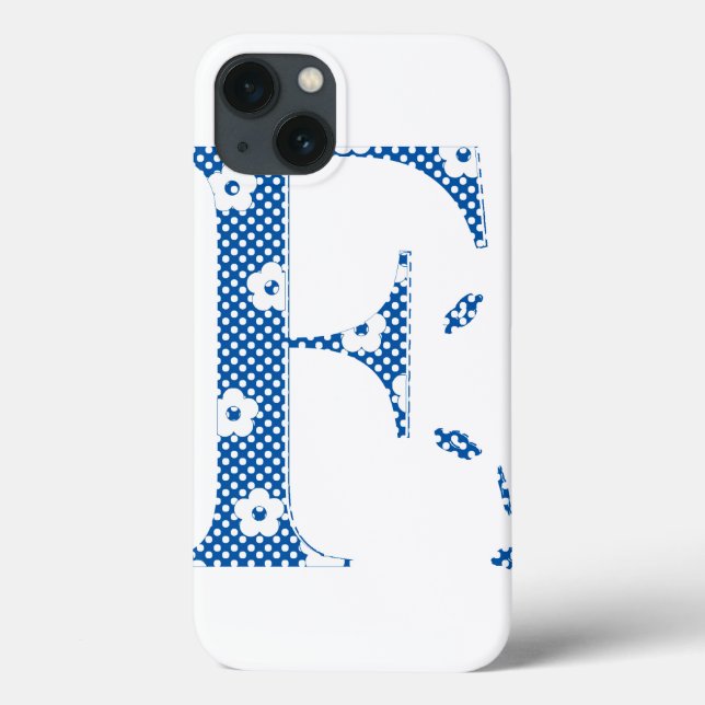 Coques Case-Mate iPhone lettre à motifs floraux F(bleu & points) (Verso)