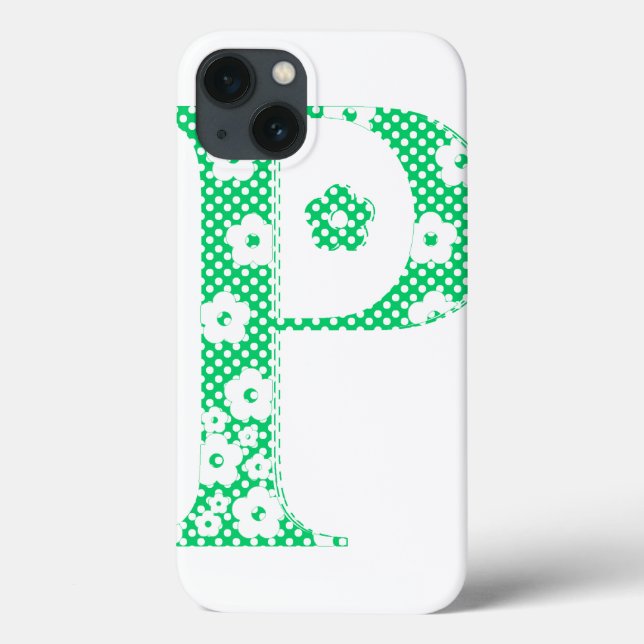 Coques Case-Mate iPhone lettre à motifs floraux P (vert & points) (Verso)