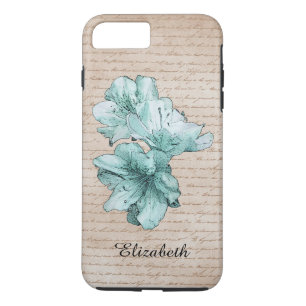 Coque iPhone 8 Plus/7 Plus Lettre âgée Aqua Nom de la Personnaliser de fleurs