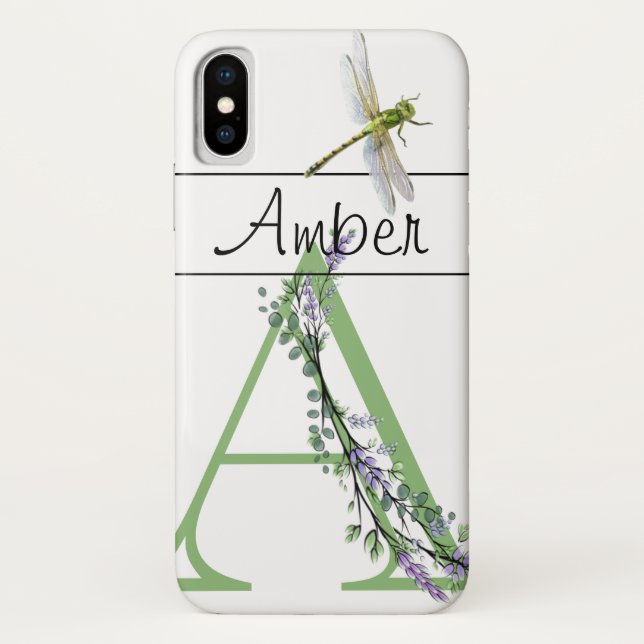 Coques Case-Mate iPhone Lettre alphabétique A Lavender Eucalyptus Dragonfl (Dos)