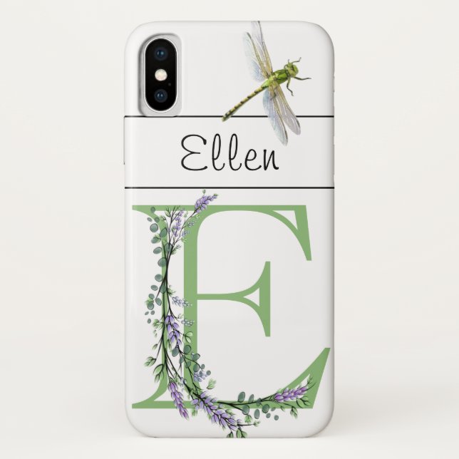 Coques Case-Mate iPhone Lettre alphabétique E Lavender Eucalyptus Dragonfl (Dos)
