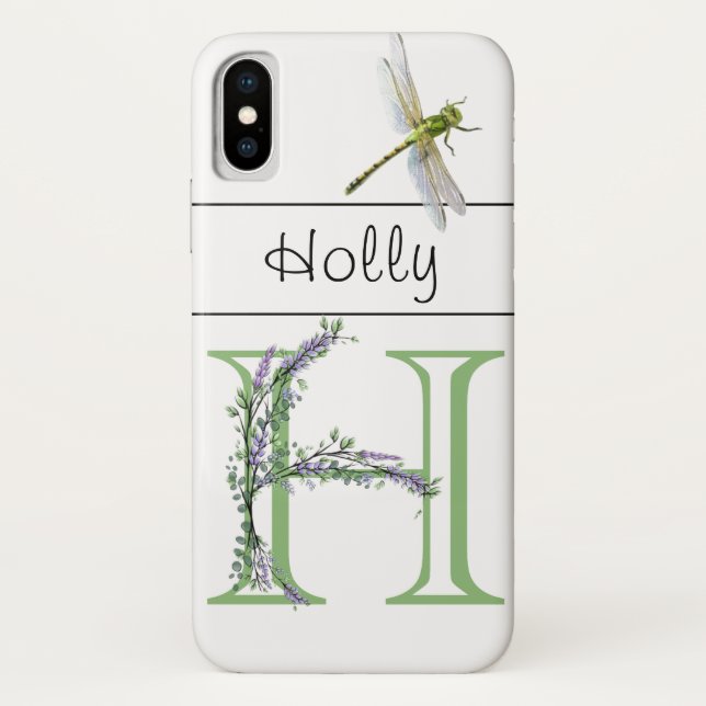 Coques Case-Mate iPhone Lettre alphabétique H Lavender Eucalyptus Dragonfl (Dos)