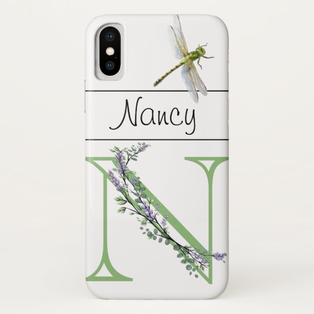 Coques Case-Mate iPhone Lettre alphabétique N Lavender Eucalyptus Dragonfl (Dos)