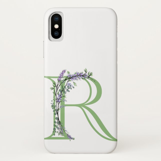Coques Case-Mate iPhone Lettre alphabétique R aquarelle Lavande Eucalyptus (Dos)