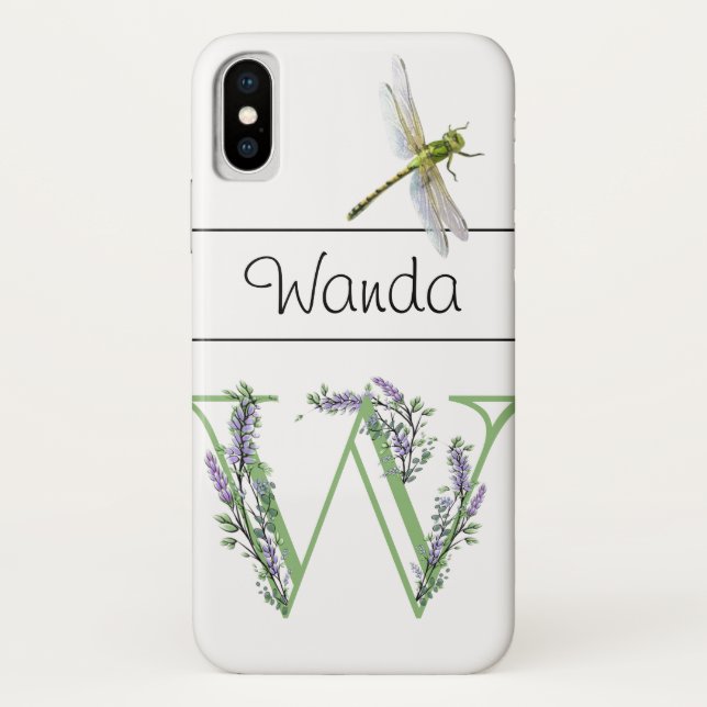 Coques Case-Mate iPhone Lettre alphabétique W Lavender Eucalyptus Dragonfl (Dos)