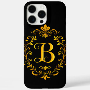 Coque iPhone 16 Pro Max Lettre B dorée élégante avec décorations florales