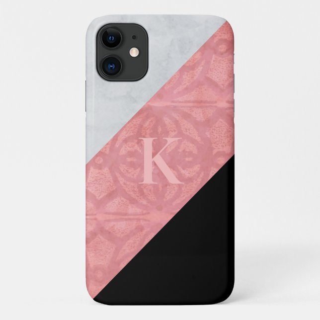 Coques Case-Mate iPhone LETTRE Batik Rose Ruddy ET Aquarelle Grise (Dos)