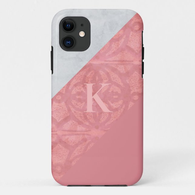 Coques Case-Mate iPhone LETTRE Batik Rose Ruddy ET Aquarelle Grise (Dos)