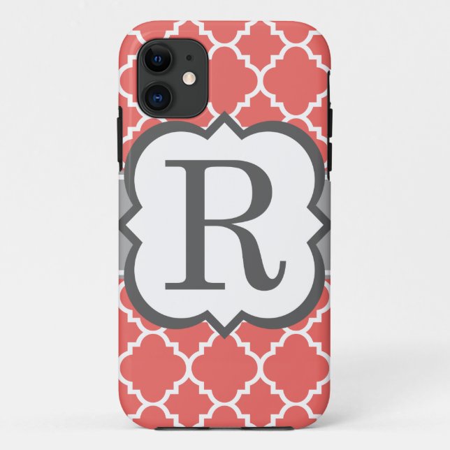 Coques Case-Mate iPhone Lettre blanche de corail R Quatrefoil de (Dos)