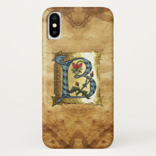 COQUE iPhone X   LETTRE BLEUE OR B AVEC MONOGRAM FLEURS