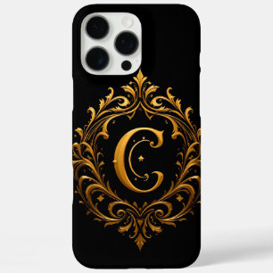 Coque iPhone 16 Pro Max Lettre C dorée élégante avec décorations florales