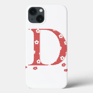 Coques Pour iPhone lettre D à motifs floraux (rouge et points)