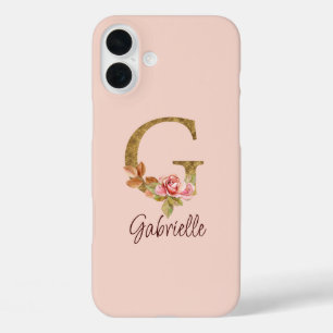 Coque Pour iPhone 16 Plus Lettre de nom personnalisée G Roses roses blush en